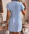 Kadın Kısa Kollu Yakalı önden Düğmeli Kısa Trikoton Elbise