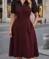 Kadın Kısa Kollu Yakalı önden Düğmeli Midi Ithal Krep Elbise