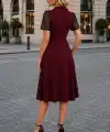 Kadın Kısa Kollu Yakalı önden Düğmeli Midi Ithal Krep Elbise