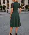 Kadın Kısa Kollu Yakalı önden Düğmeli Midi Ithal Krep Elbise