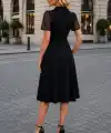 Kadın Kısa Kollu Yakalı önden Düğmeli Midi Ithal Krep Elbise