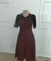 Kadın Kısa Kollu Yakalı önden Düğmeli Midi Ithal Krep Elbise