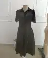 Kadın Kısa Kollu Yakalı önden Düğmeli Midi Ithal Krep Elbise