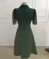 Kadın Kısa Kollu Yakalı önden Düğmeli Midi Ithal Krep Elbise