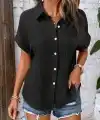 Kadın Kısa Kollu Yakalı önü Düğmeli Müslim Gömlek