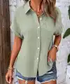 Kadın Kısa Kollu Yakalı önü Düğmeli Müslim Gömlek