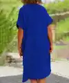 Kadın Kısa Kollu Yakalı Yandan Düğmeli ön Kısa Arkası Uzun Midi Dokuma Viskon Elbise