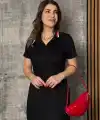 Kadın Kısa Kollu Yakalı Yırtmaçlı Midi Viskon Iki Iplik Elbise
