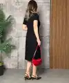 Kadın Kısa Kollu Yakalı Yırtmaçlı Midi Viskon Iki Iplik Elbise