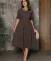 Kadın Kısa Kollu Yakası Açık Katlı Bürümcük Balon Elbise