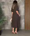 Kadın Kısa Kollu Yakası Açık Katlı Bürümcük Balon Elbise