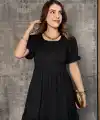 Kadın Kısa Kollu Yakası Açık Katlı Bürümcük Balon Elbise