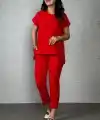 Kadın Kısa Kollu Yuvarlak Yaka Aerobin Bluz Ve Pantolon Ikili Takım