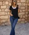 Kadın Kısa Kollu Yuvarlak Yakalı çift Renkli Viskon Bluz