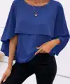 Kadın Kısa Kollu Yuvarlak Yakalı Geniş Kesimli Yarasa Kollu Sandy Bluz