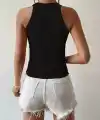 Kadın Kolsuz Halter Yaka Mini Baklava Desenli Triko Bluz