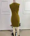 Kadın Kolsuz Kruvaze Yakalı Yandan Düğmeli Kısa Ithal Krep Elbise