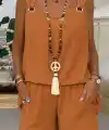 Kadın Kolsuz V Yaka Kuş Gözü Detay Bluz Short Aerobin Ikili Takım
