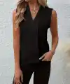 Kadın Kolsuz V Yakalı Janjan Krep Bluz