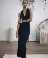 Kadın Kolsuz V Yakalı Uzun Triko Elbise