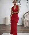 Kadın Kolsuz V Yakalı Uzun Triko Elbise