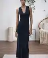 Kadın Kolsuz V Yakalı Uzun Triko Elbise