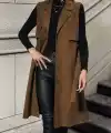Kadın Kolsuz Yakalı önü Açık Belden Kuşaklı Süet Midi Yelek