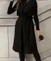 Kadın Kolsuz Yakalı önü Açık Belden Kuşaklı Süet Midi Yelek