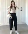 Kadın Krep Kumaş Balon Pantolon