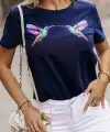 Kadın Kuş Desenli Süprem T-shirt