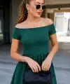 Kadın Madonna Yaka Kısa Kollu Kısa Janjan Krep Elbise