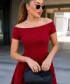 Kadın Madonna Yaka Kısa Kollu Kısa Janjan Krep Elbise