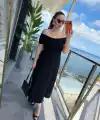 Kadın Madonna Yaka Midi Boy Modal Elbise
