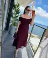 Kadın Madonna Yaka Midi Boy Modal Elbise
