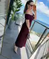 Kadın Madonna Yaka Midi Boy Modal Elbise