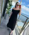 Kadın Madonna Yaka Midi Boy Modal Elbise