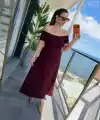 Kadın Madonna Yaka Midi Boy Modal Elbise