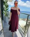 Kadın Madonna Yaka Midi Boy Modal Elbise