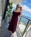 Kadın Madonna Yaka Midi Boy Modal Elbise
