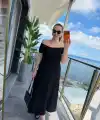 Kadın Madonna Yaka Midi Boy Modal Elbise