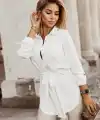 Kadın Metal Düğmeli Beli Kuşaklı Pamuk Polyester Kumaş Gömlek Elbise