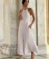 Kadın Omuzlardan Açık Askılı Uzun Süprem Elbise
