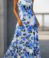 Kadın Omuzlardan Açık Ip Askılı Desenli Uzun Süprem Elbise