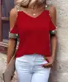 Kadın Omuzlardan Açık V Yakalı Askılı Viskon Bluz