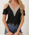 Kadın Omuzlardan Açık V Yakalı Viskon Bluz