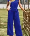Kadın Omuzlardan Bağlamalı V Yakalı Beli Kuşaklı Aerobin Tulum