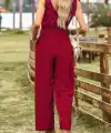 Kadın Omuzlardan Bağlamalı V Yakalı Beli Kuşaklı Aerobin Tulum