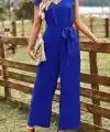 Kadın Omuzlardan Bağlamalı V Yakalı Beli Kuşaklı Aerobin Tulum