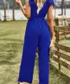 Kadın Omuzlardan Bağlamalı V Yakalı Beli Kuşaklı Aerobin Tulum