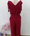 Kadın Omuzlardan Bağlamalı V Yakalı Beli Kuşaklı Aerobin Tulum